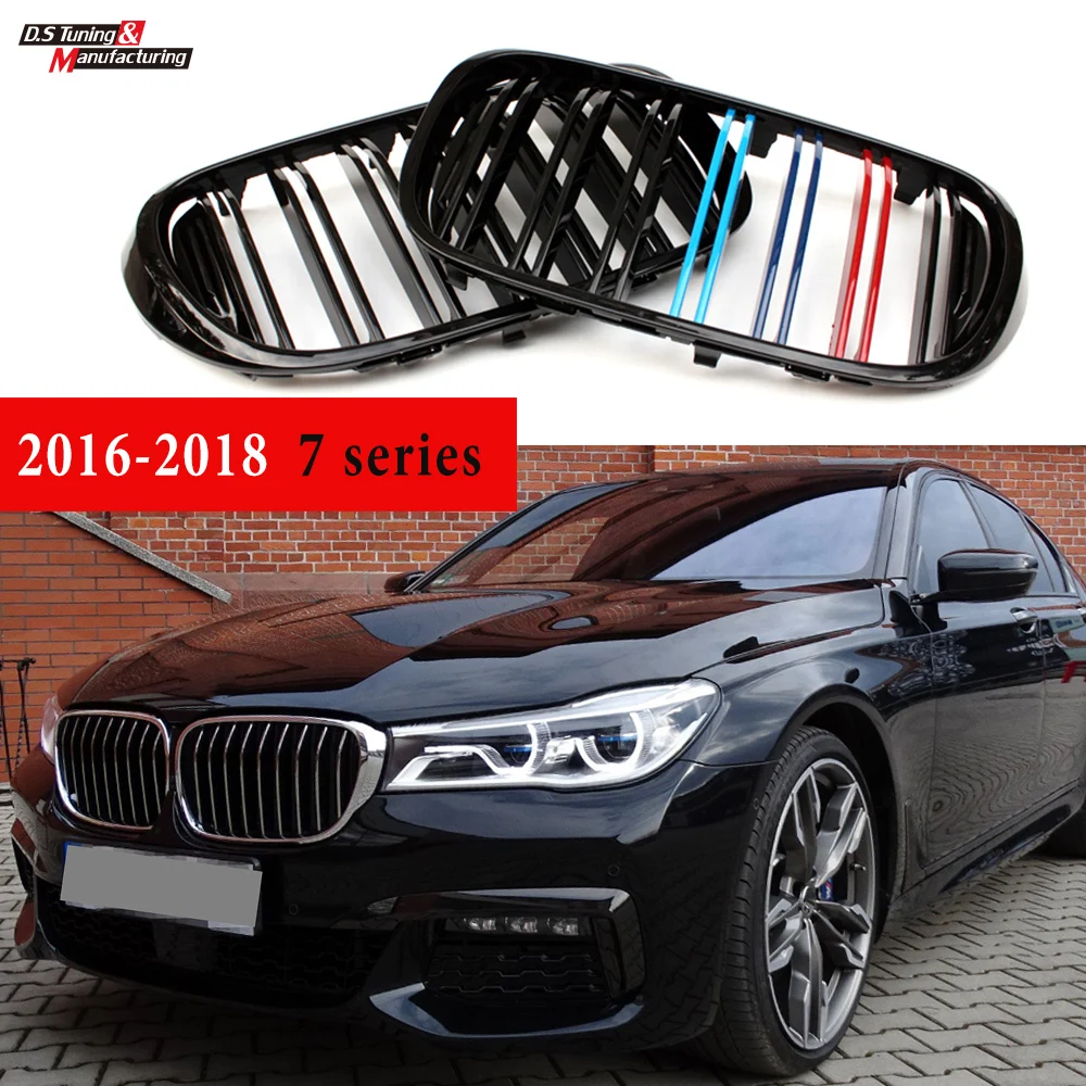 

Front Bumper Grille Grill Glossy Black M Tri Color Double Line For BMW G11 G12 740i 750i 2015 - 2018