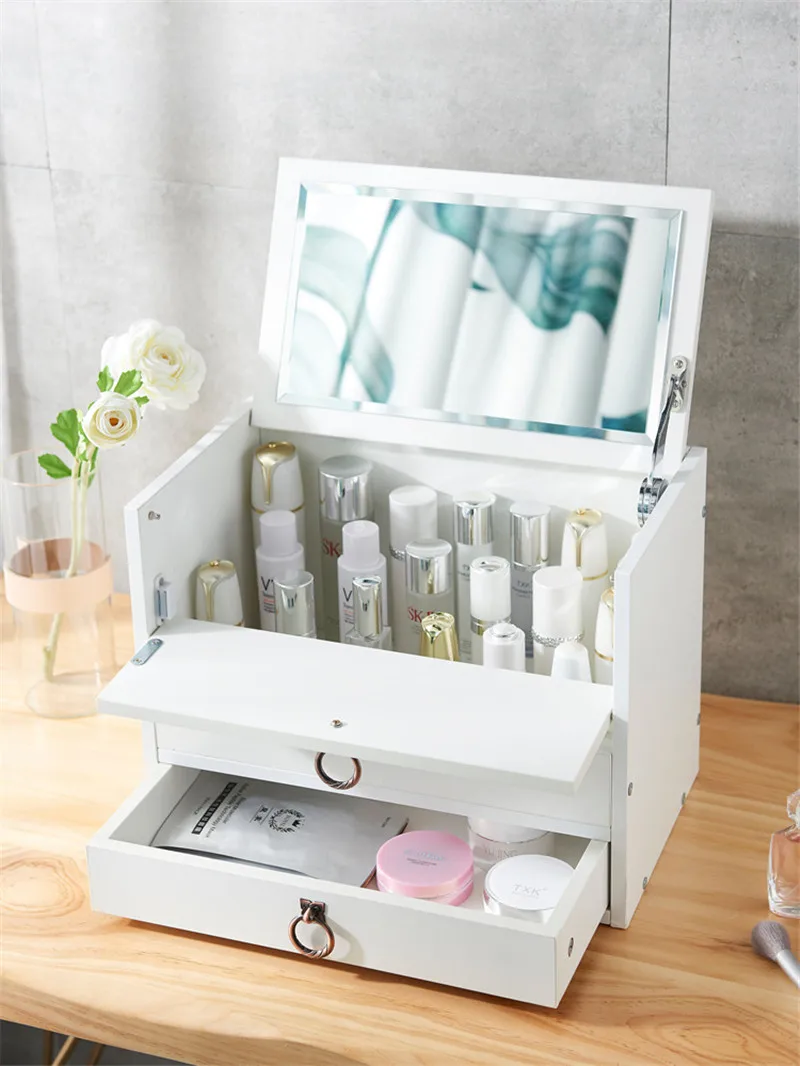 Большой деревянная косметическая коробка для хранения домашних настольных с