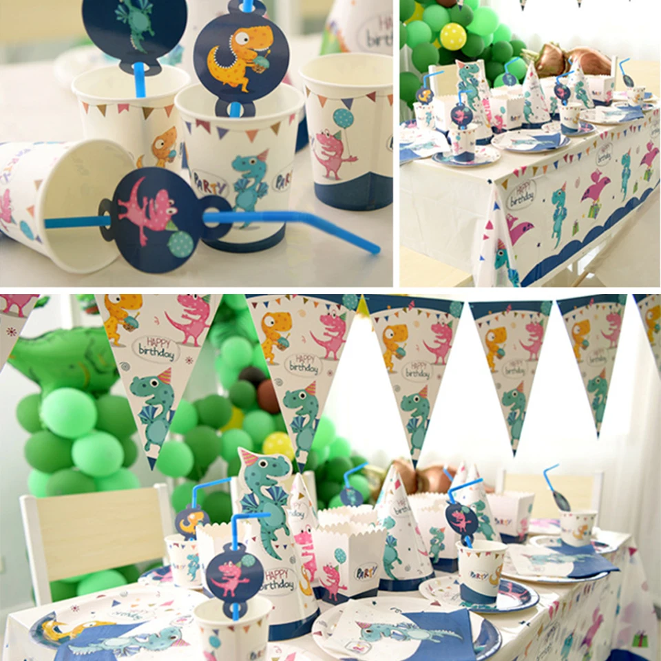 Набор одноразовой посуды в виде животных динозавров тарелки салфетки для