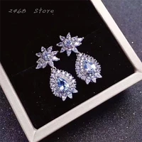 new style 925 silver inlaid natural aquamarine earrings womens earrings luxurious and shiny gift for girlfriend