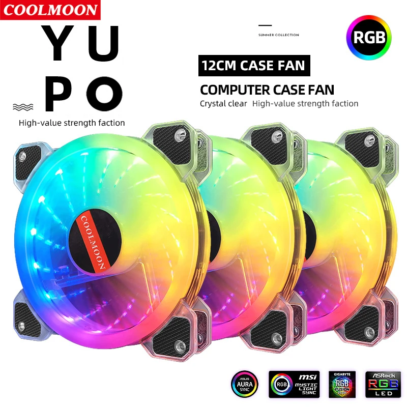 

Coolmoon YUPO RGB Вентилятор компьютера чехол вентилятор (12 см); Бесшумные Magic Цвет световой охлаждающего вентилятора компьютера