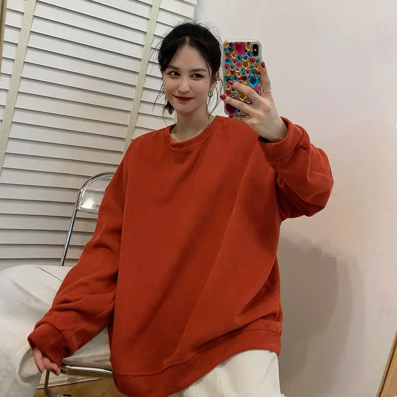 

2022Spring And Autumn New Fashion Korean Version Loose Casual Thin Solid Color Mid-length All-match T-shirt Women's Clothing