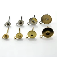 50pcs 316l stainless steel blank post earring studs pins for diy jewelry findings components flat round studs earring with loop