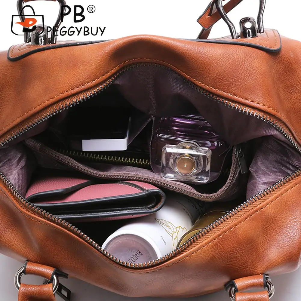 

Fashion Women Solid Color Shopping Handbags PU Leather Shoulder Storage Bags Lage Ladies Zipper Crossbody Bags