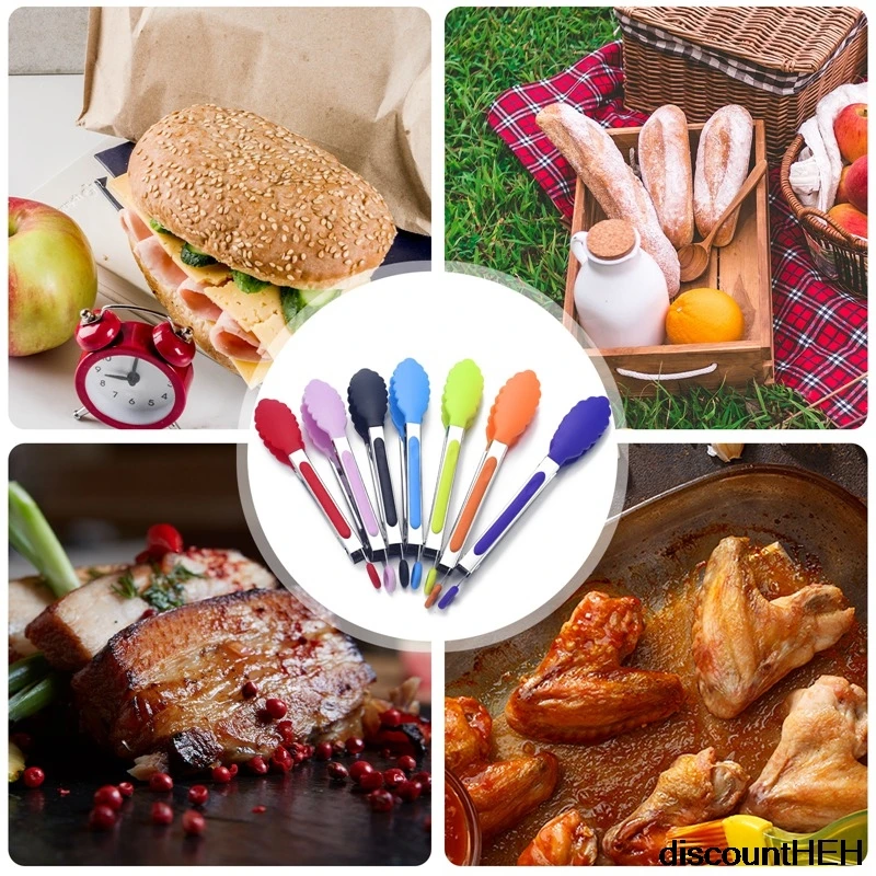 Силиконовые щипцы из нержавеющей стали 8 дюймов для приготовления пищи барбекю