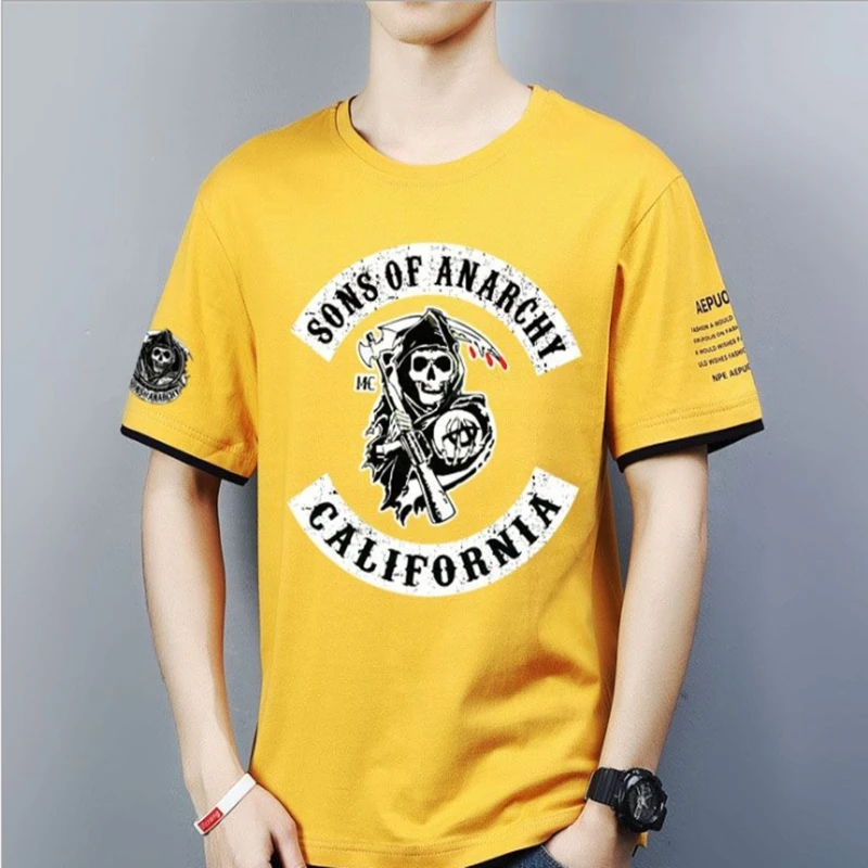 

Футболка мужская с коротким рукавом, мотоциклетная тенниска с надписью race SONS OF анархии, модная повседневная майка в стиле хип-хоп, одежда в с...