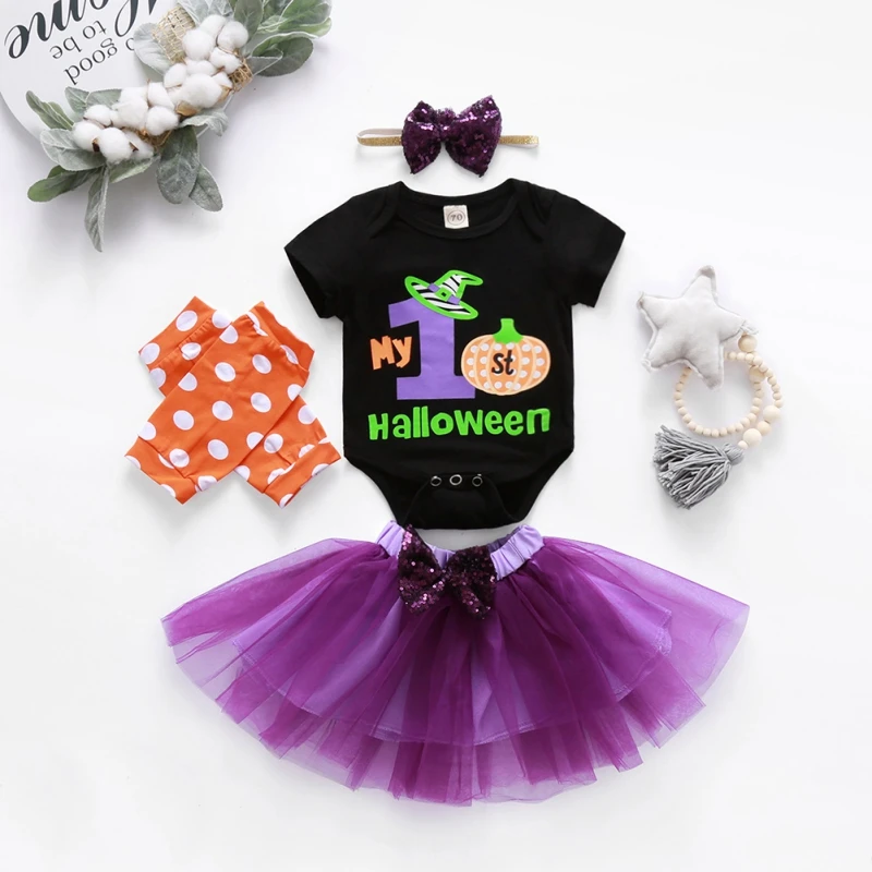 

Infant Childrens Halloween Holiday Suit Halloween Style Baby Princess Fluffy Net Gauze Skirt Suit Orange Gauze Skirt