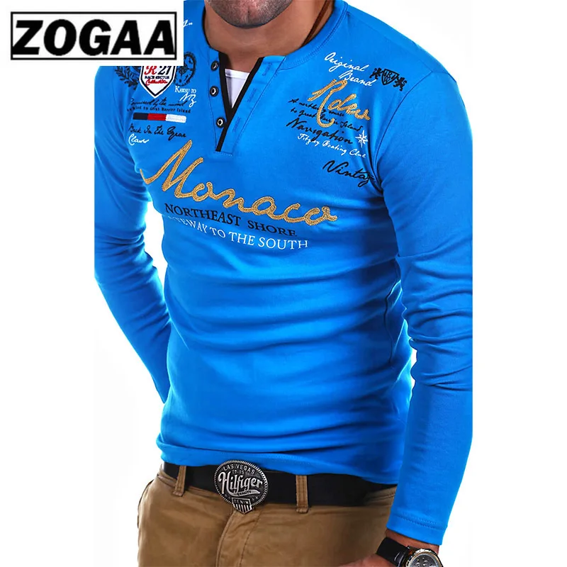 ZOGAA 2018 Новая модная мужская футболка с длинным рукавом тонкая Однотонная в
