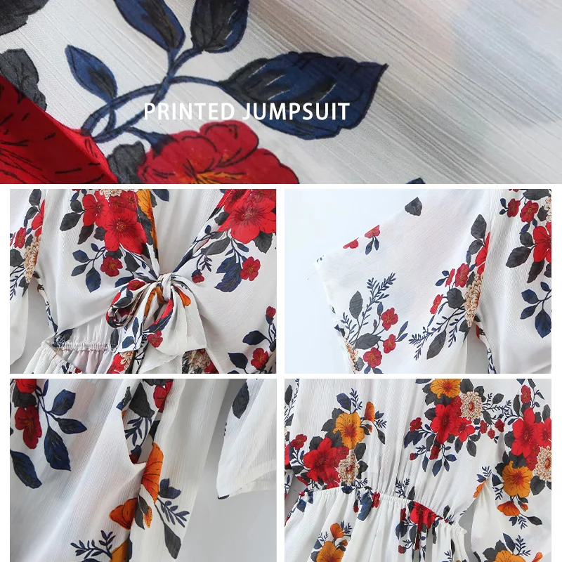 

ClothCover New Spring Summer Sexy Women Chiffon Shirt Jumpsuits Ladies Print Floral Rompers Loose Mini Beach Party Shorts XS-L