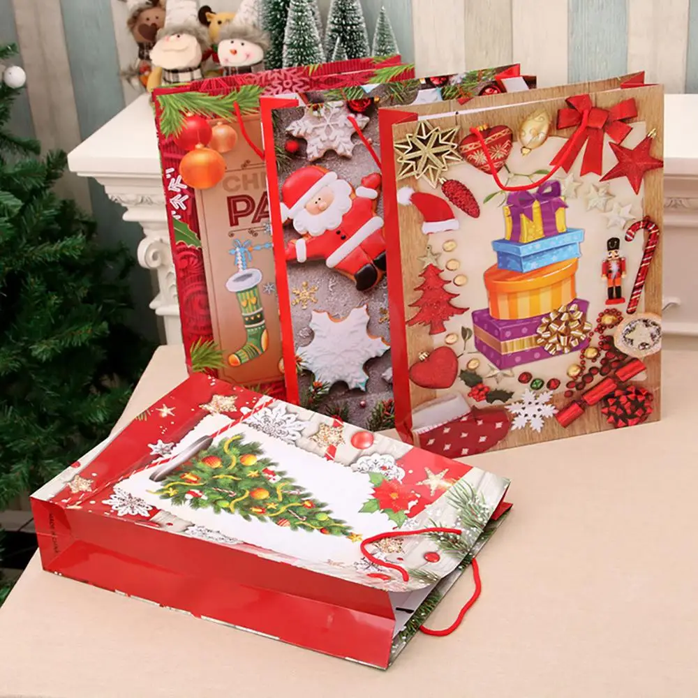 Рождественский Подарочный мешок бумажный пакет Упаковочная крафт бумага для