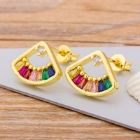 aibef copper cz stud earring rainbow rhinestone gold color earrings women korean earrings zirconia crystal charm jewelry gift