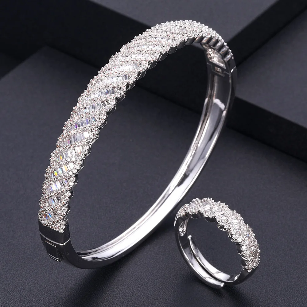 jankelly Luxury Square shap African Bangle Ring Set Fashion Bracelet Sets For Women Wedding Engagement brincos para as mulheres | Украшения