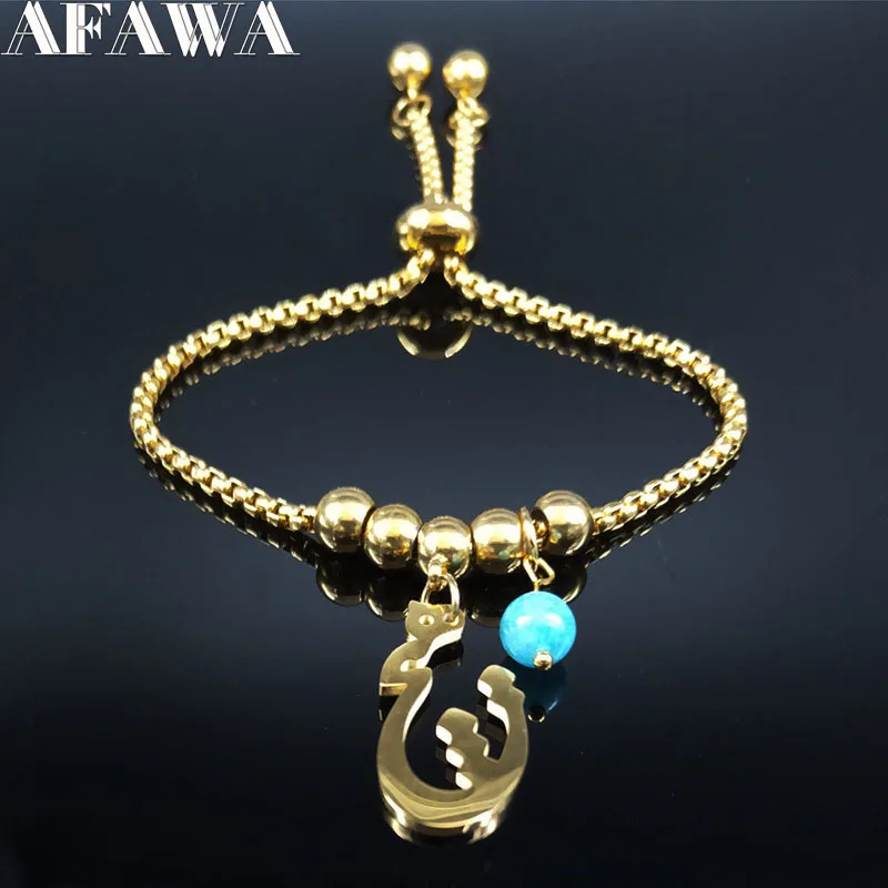 

2022 Natural Stone Stainless Steel Chain Bracelet for Women Gold Color Persian Love Poems Brac 3503elets Jewelry pulseras B3504S