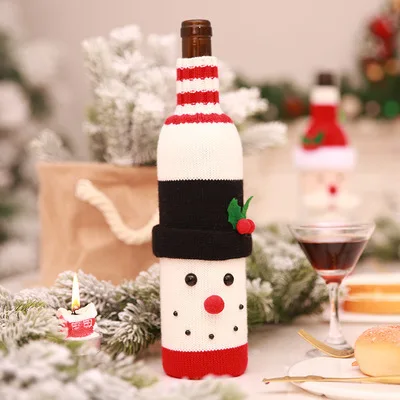 bottle cover snowman Рождественская накладка на стул Санта Клаус, крышка из нетканого материала для обеденного стола, Красная шапка, чехлы на спинку стула, рождественские украшения для дома - Цвет: bottle cover snowman