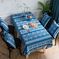 cotton and linen tablecloth retro blue lace printed tablecloth tablecloth on the table of coffee shop and bed and breakfast