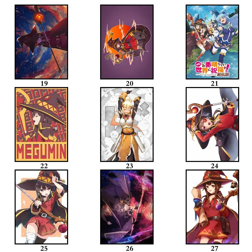 30 дизайнов аниме Kono Subarashii Sekai Ni Shukufuku Wo! Плакат из белой бумаги для кофейного дома