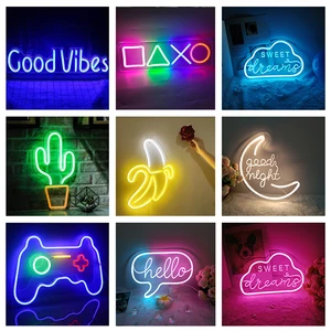led neon light sign coodgood vibes dream open cactus hello banana flash neon sign for room home decor party wedding wall decor free global shipping