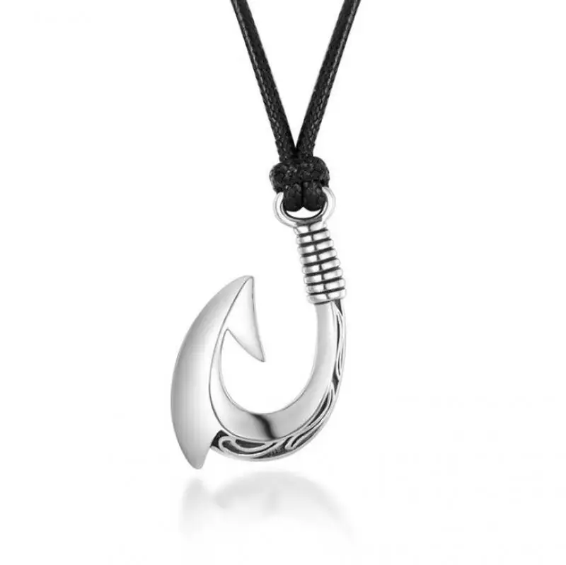 

Silver Color Hook Pendant Men Biker Necklace with Rope Chain