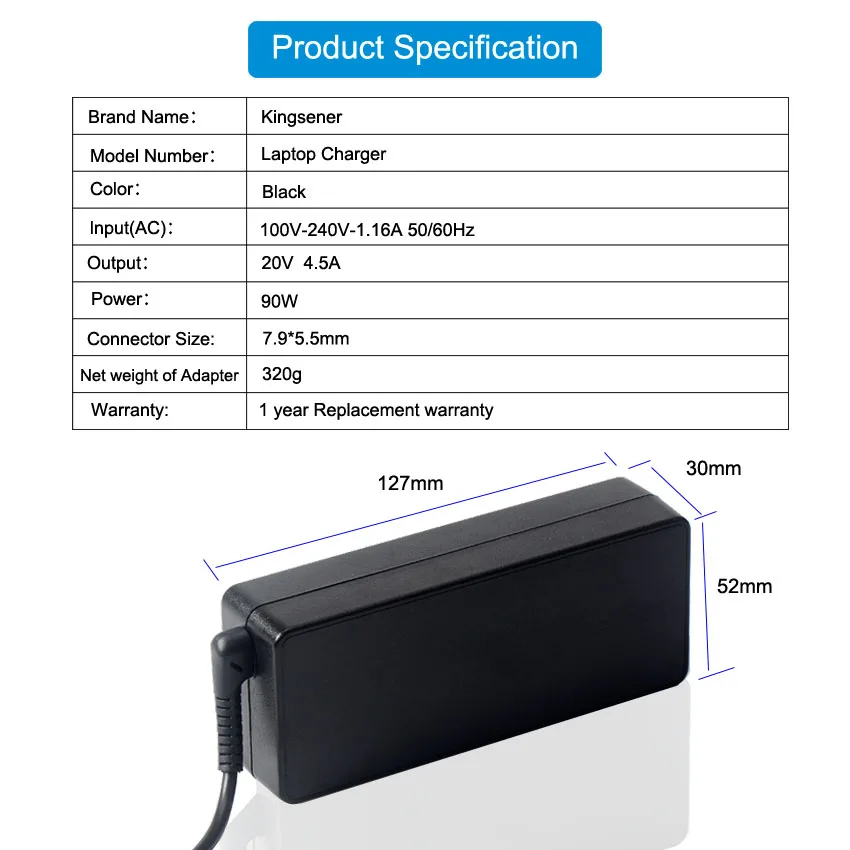 

20V 4.5A 90W Replacement AC Adapter Charger For Lenovo Thinkpad E420 E430 T61 T60p Z60T T60 T420 T430 F25 Notebook Power Supply