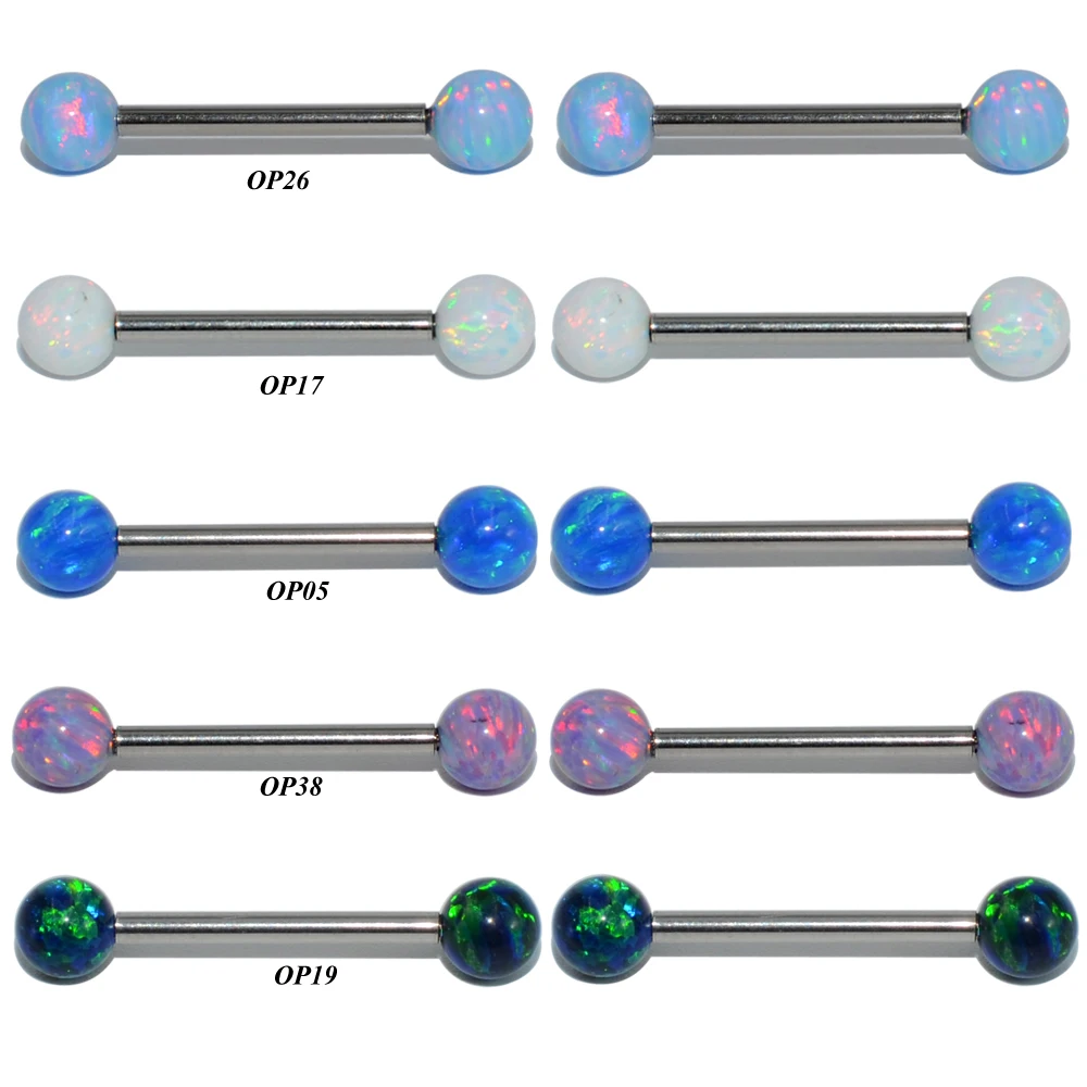 

1 Pair Fashion Opal Top Surgical Steel Internally Threaded Industrial Barbell Earrings Nipple Ring Body Piercing Jewelry