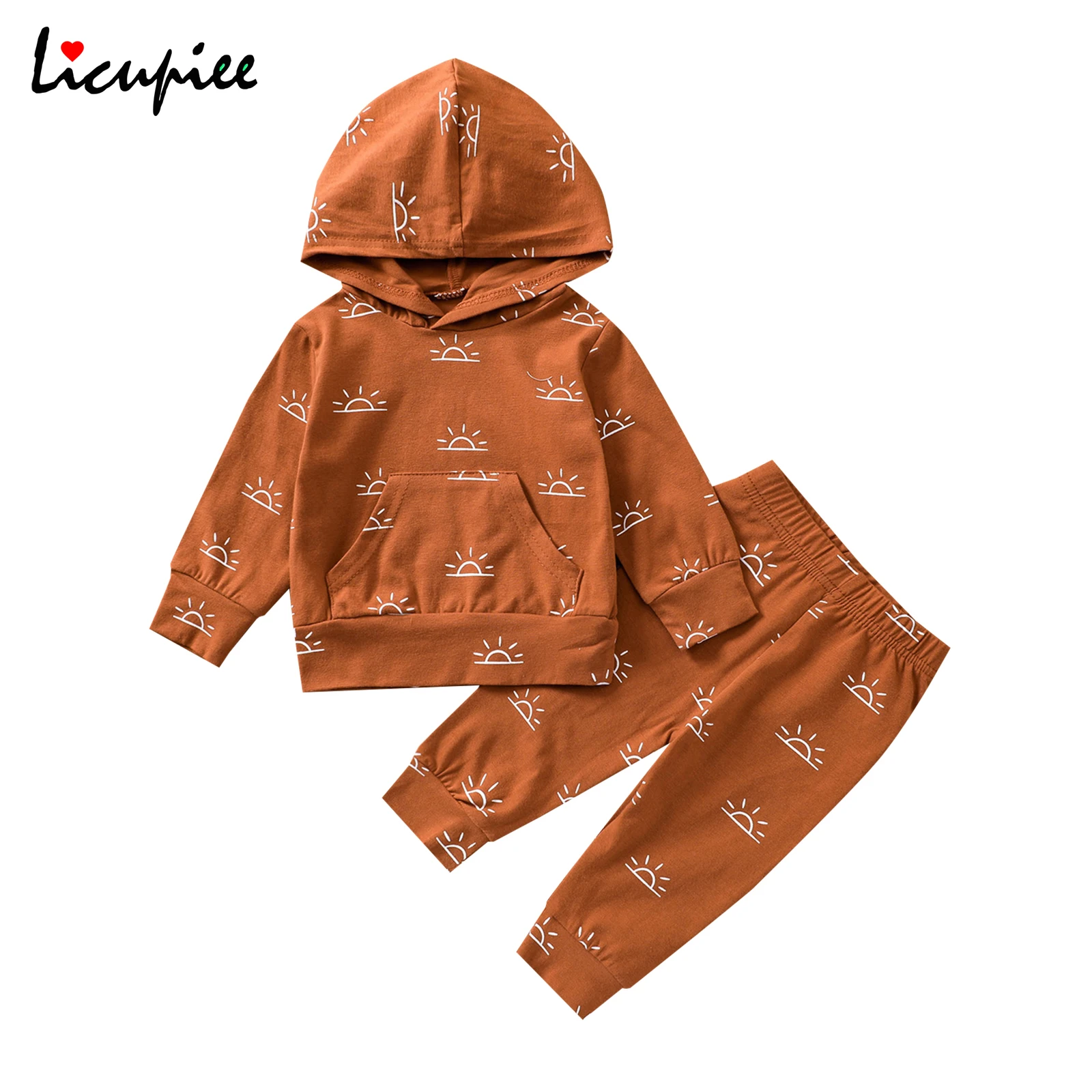 

0-24 Months hooded clothing set 2Pcs Toddlers Outfits Sun Print Hooded Long Sleeve Sweatshirt + Casual Pants for Baby Girls Boys