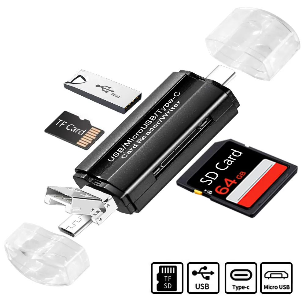 OTG 2 0 кардридер 3-в-1 с разъемами типа C Micro USB и высокоскоростной Универсальный TF/SD