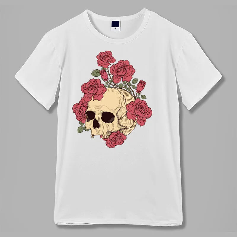 Череп и розы ручная Татуировка твердый рок для мужчин женщин футболка винтажный