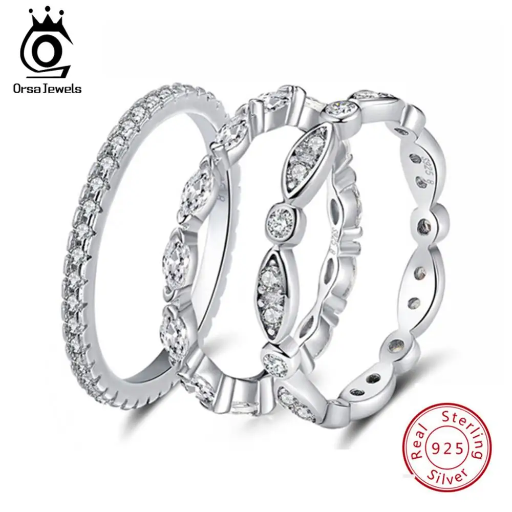 ORSA JEWELS Настоящее 925 пробы серебряные женские кольца AAA кубический циркон модное обручальное кольцо ювелирные изделия Круглый перстень для дам SR71