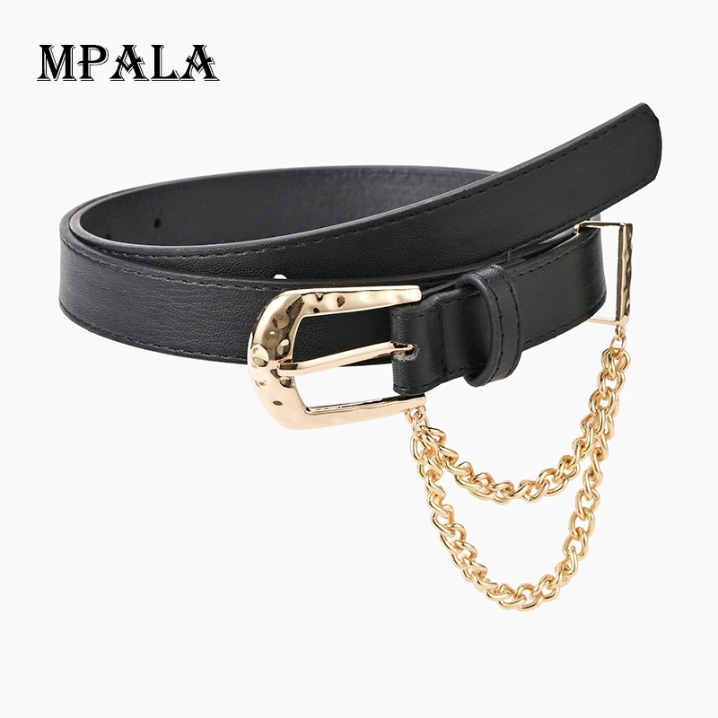 

Brand Women Pu Leather Belt Matching Metal Chain Waist Belt For Women Fashion Pin Buckle Jeans Decorative Belt 2.3cm width Strap