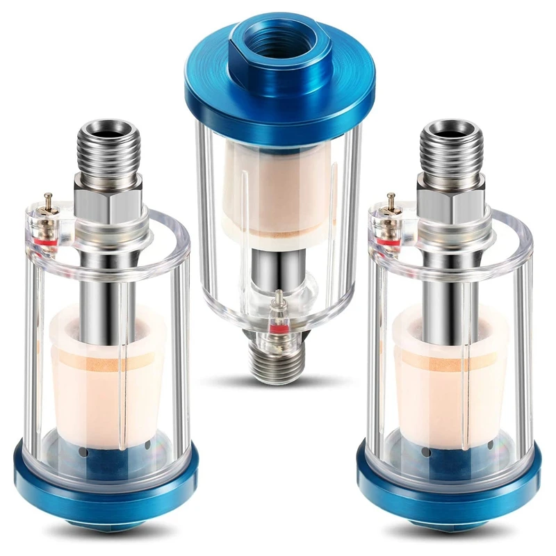

3 Pieces Water Oil Separator Filter Airbrush Filter Moisture Separator for Air Line Compressor Fitting, 1/4 Inch NPT Inlet and O