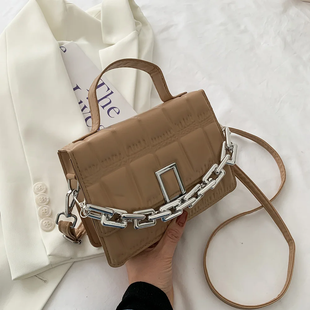 

Retro Pu Female Shoulder Bags 2021 New Fashion Stone Pattern Messenger Bags Solid Color Square Handbags Chain High Quality Bag