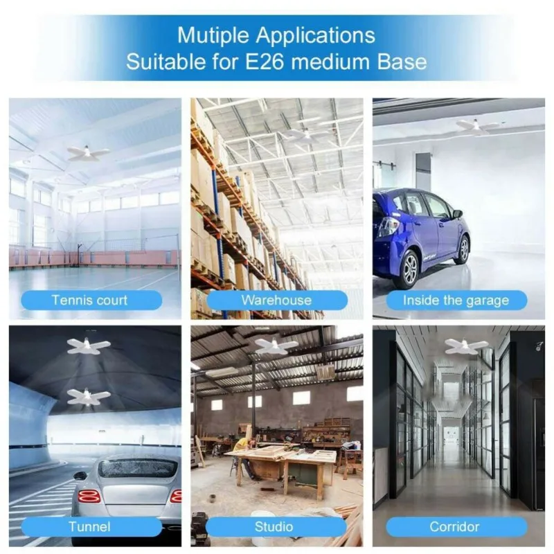 60W E27 LED Light Bulb with 246 Leds Fan Blades Folding Light LED Lamp for Outdoor Garage Shop Home Lamp