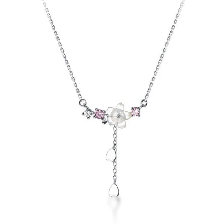 

Fashion New Silver Color Plated Cherry Flower Long Tassel Charm Women Pendant Elegant Lady Sweet Heart Clavicle Chain Jewelry