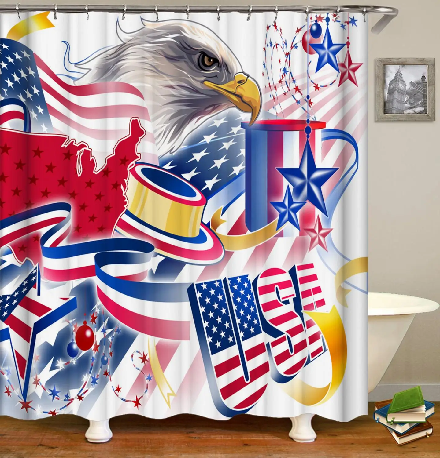 Армейская занавеска для душа с флагом США водонепроницаемая из полиэстера