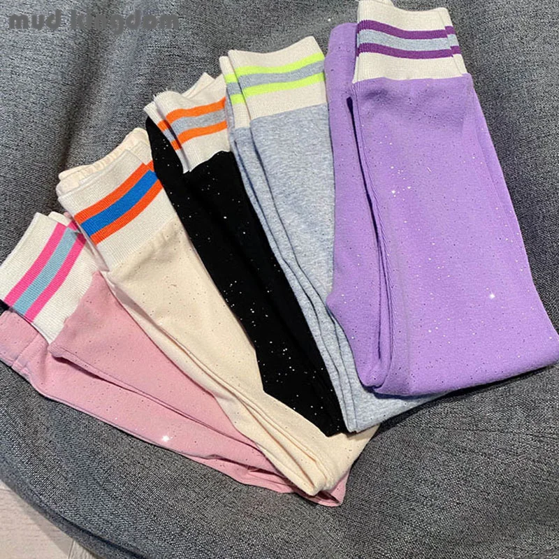 

Mudkingdom Little Girls Leggings Sequins Solid Striped Elastic Waist Slim Tights Pants for Kids Fashion Spring Children Clothing