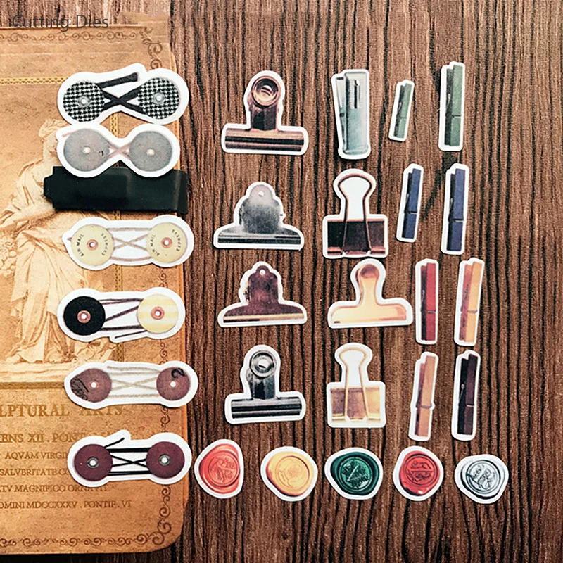 Самоклеящиеся бумажные стикеры 27 шт./лот с зажимом и принтом для скрапбукинга