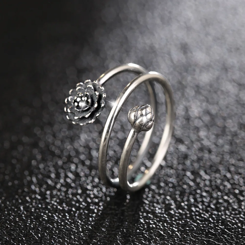 

Кольцо с цветком лотоса, Модные Этнические винтажные кольца для женщин, ювелирные изделия из титана и серебра, кольцо с трехярусным лотосом ...