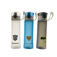 bpa free 450ml super heros water bottle pc mliktea bottle frosted suface body portable cartoon league water kettle handle rope