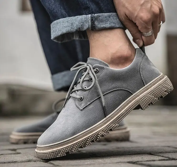

Men Shoes Leather Casual Autumn New Designer Fashion Lace-up Suede Leather Work Flat Shoes Sneakers