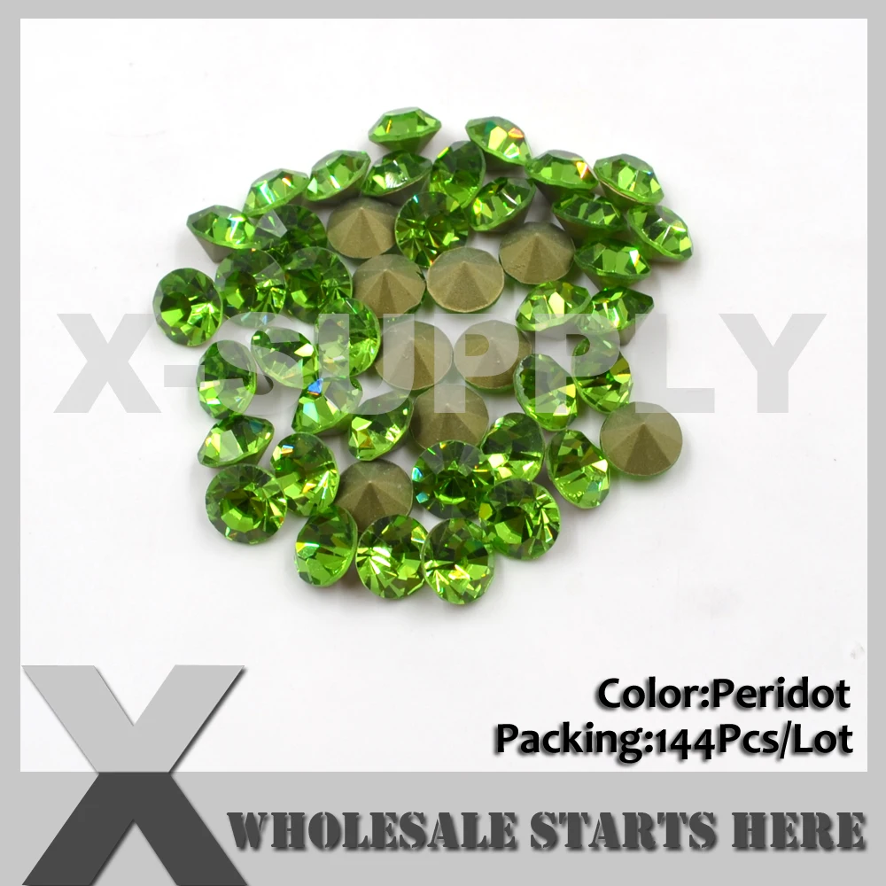 

SS45(10mm) Peridot Pointed Sharp Back Rhinestones,Used for Single Metal Setting,Cup Chain Decorations