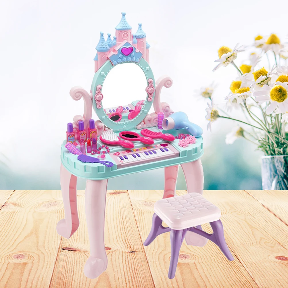 

Kids Pretend Dresser Set Toy Plastic Piano Chair Hair Dryer Puzzle Educational Toy Girl Princess Dressing Table Makeup Case