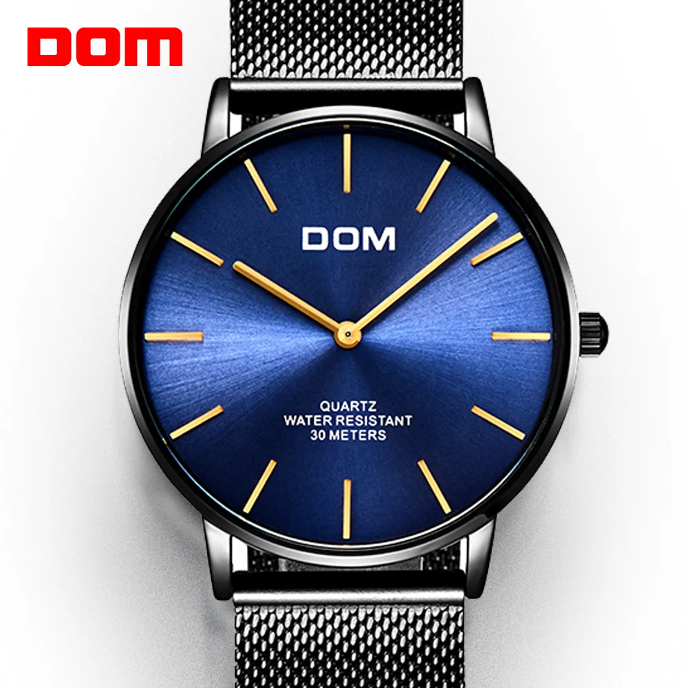 Часы DOM Мужские кварцевые с сетчатым браслетом брендовые люксовые повседневные