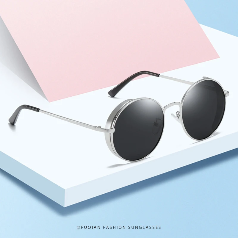 SUNWEAR Ретро стимпанк поляризационные мужские солнцезащитные очки модные круглые черные металлические женские солнцезащитные очки для вождения