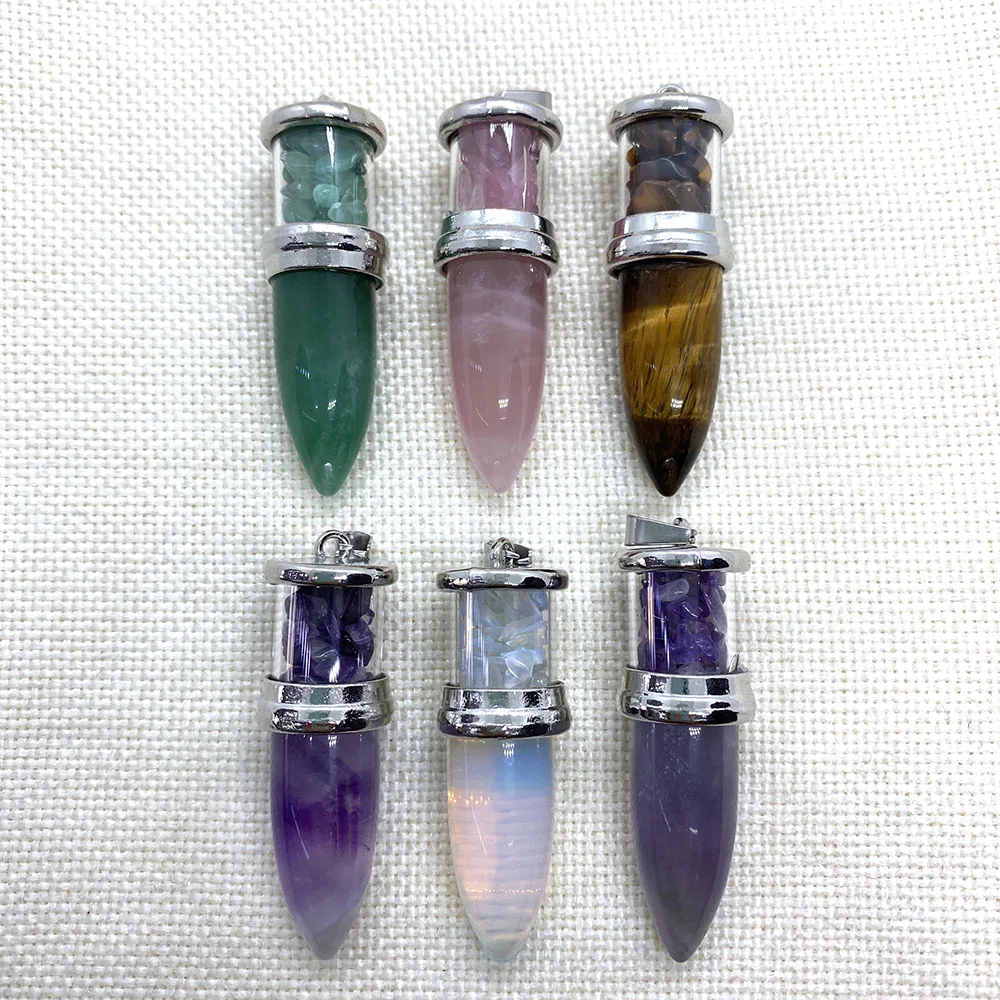 

Natural Stone Bullet-shaped Pendant Opal Tiger Eye Amethyst Pendant for DIY Making Exquisite Jewelry Necklace Accessories