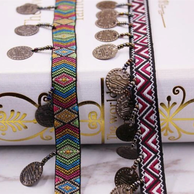 1Yards/Lot Copper Tassel Lace Ribbon Bohemian Cotton Fabric Silk Fringe Trim Drop Handmade Sewing Clothes Curtains - купить по