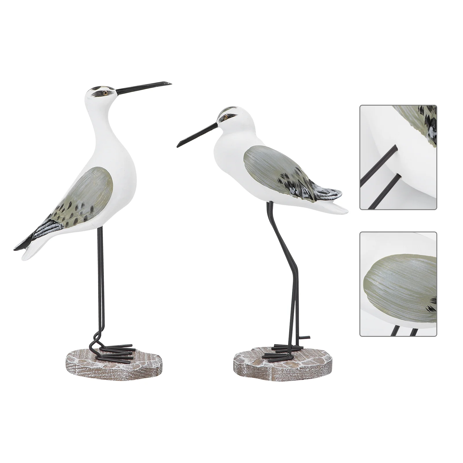 

2pcs Wooden Bird Craft Ornament Lifelike Seagull Ornament Desktop Sculpture