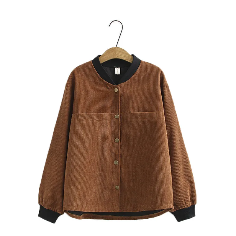 

Oversized Women's Jacket Corduroy Coat Female Spring Autumn Long Sleeve Large Size Loose Casual Outwear Baseball Uniform W136