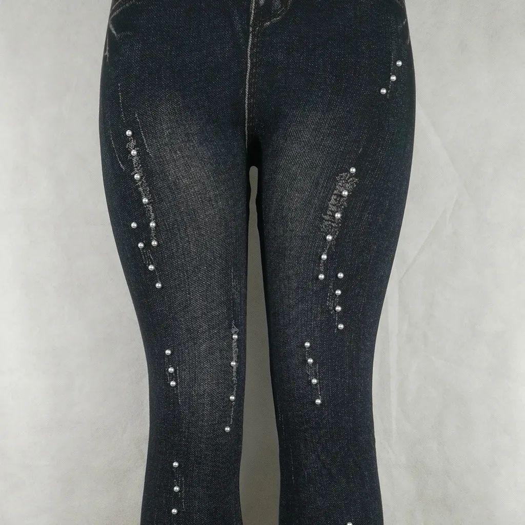 Женские брюки с высокой талией хит продаж имитация джинсов выдвижные тонкие