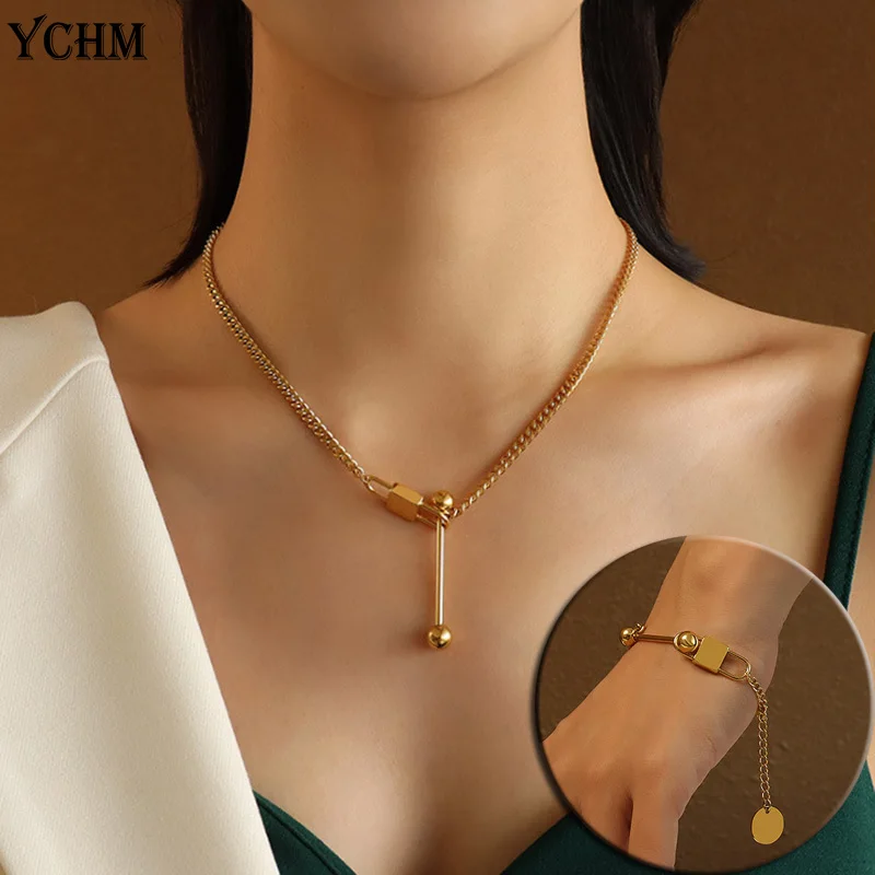 Комплект женских ювелирных изделий из ожерелья и браслета нержавеющей стали |