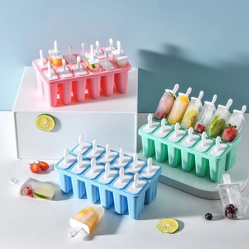 

12 Cavities Popsicles Molds Easy Release Ice Cream Molds Reusable Silicone Popsicles Molds for Adult Kids HANW88